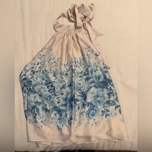 NWT Parker Cream and Blue Floral Halter Satin Blouse Womens size Large